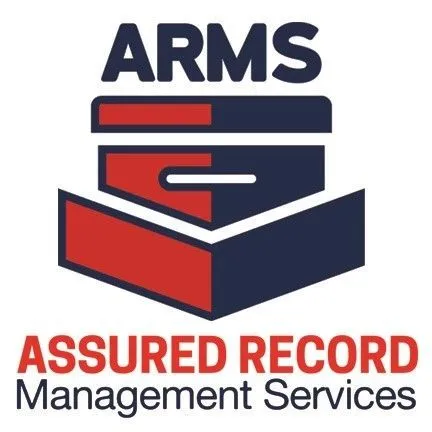 Logo for ARMS, Assured Record Management Services, featuring a stylized box icon.